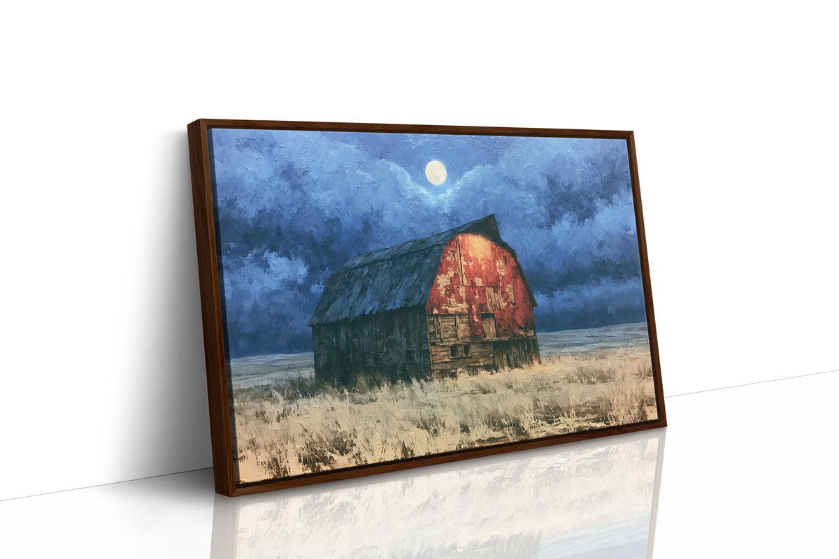 Old Red Barn Under Moonlight