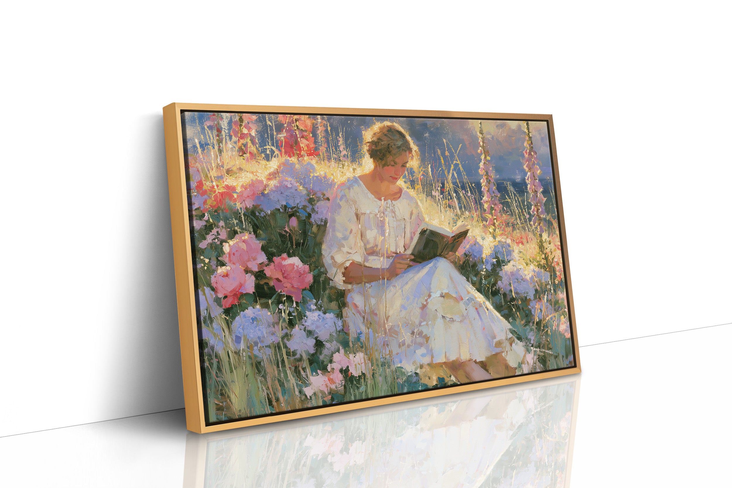 Reading Among Hollyhocks