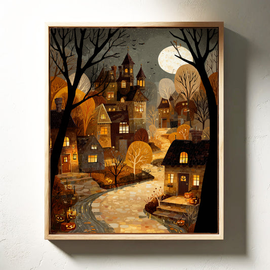 Harvest Moon Over Cobblestone Streets