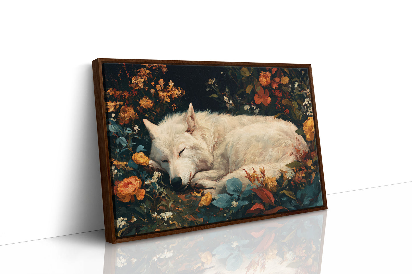 White Wolf Among Autumn Blooms