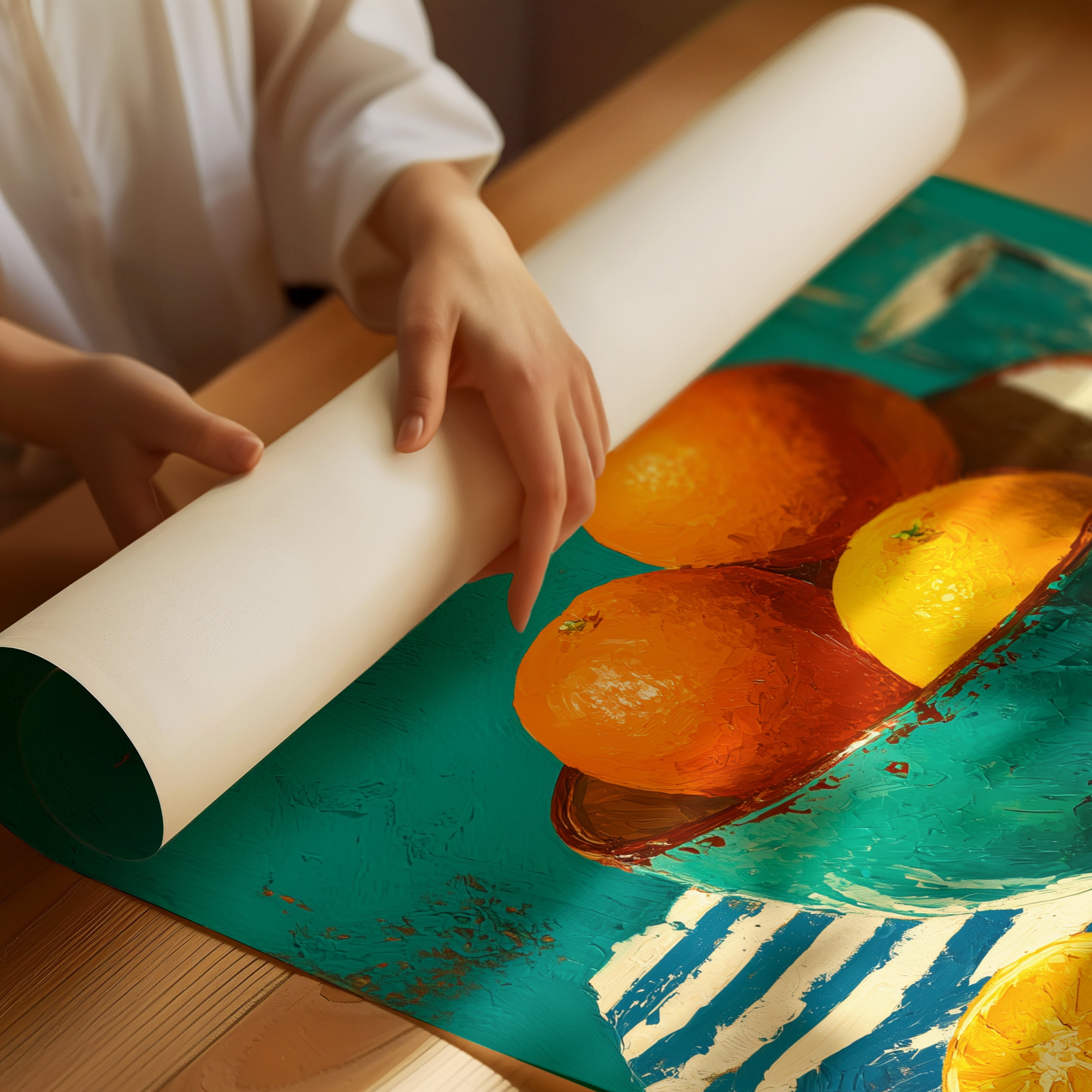 Oranges on Blue Stripes