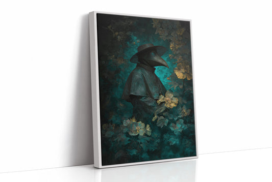 Plague Doctor Among Pale Blossoms