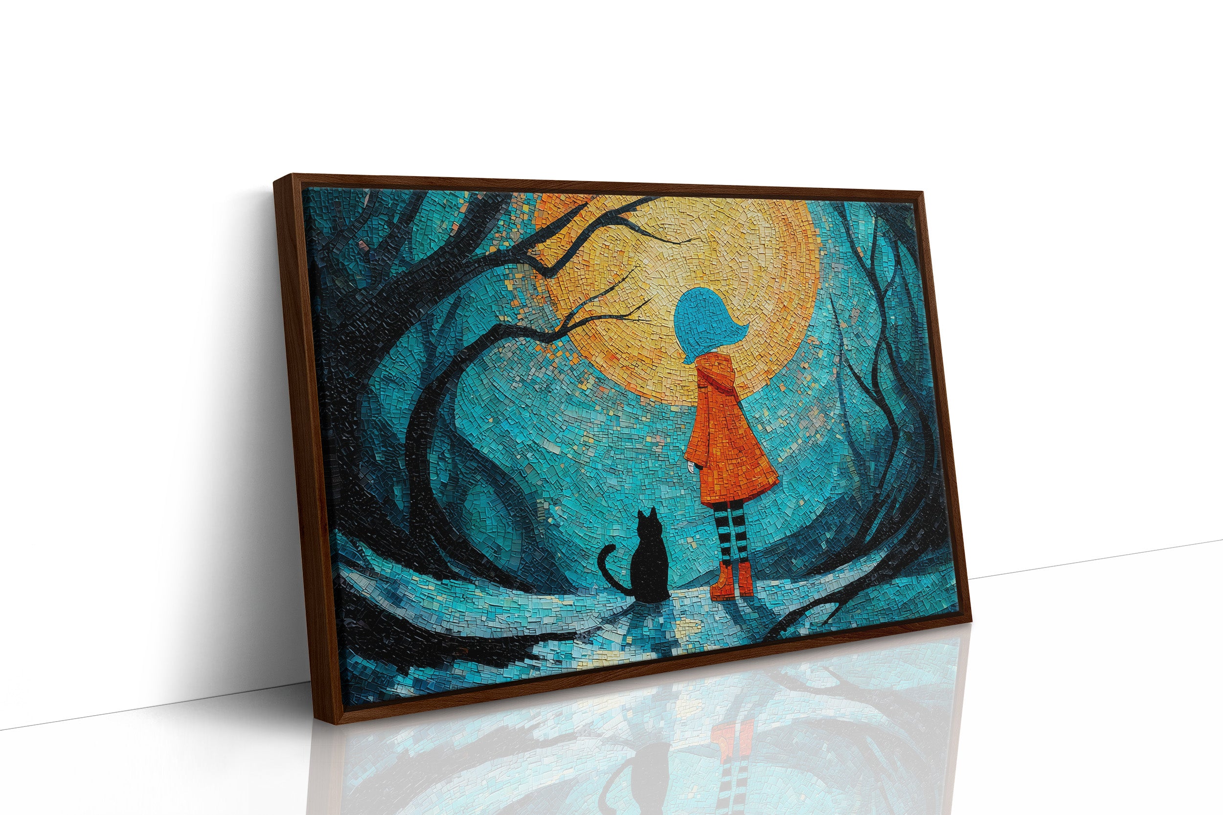 Child And Cat Beneath Glowing Moon