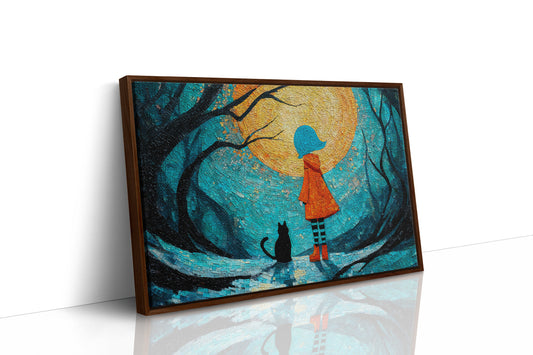 Child And Cat Beneath Glowing Moon