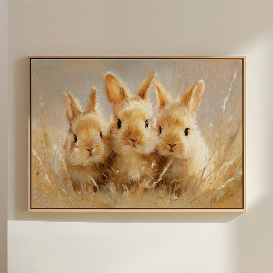 Curious Bunnies Dance Through Golden Grass