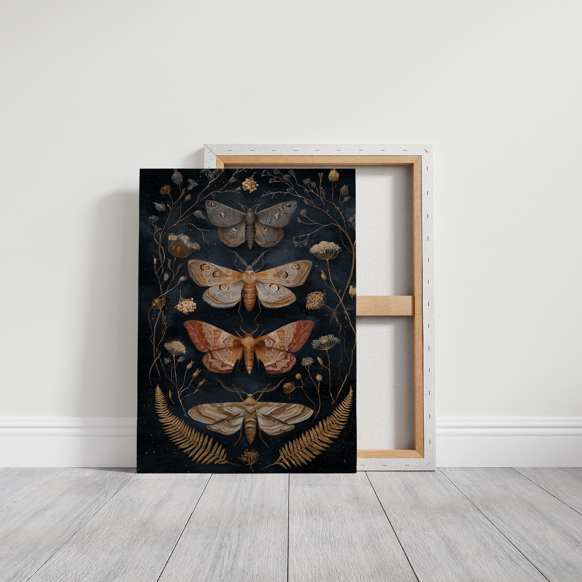 Midnight Moths Among Golden Stems