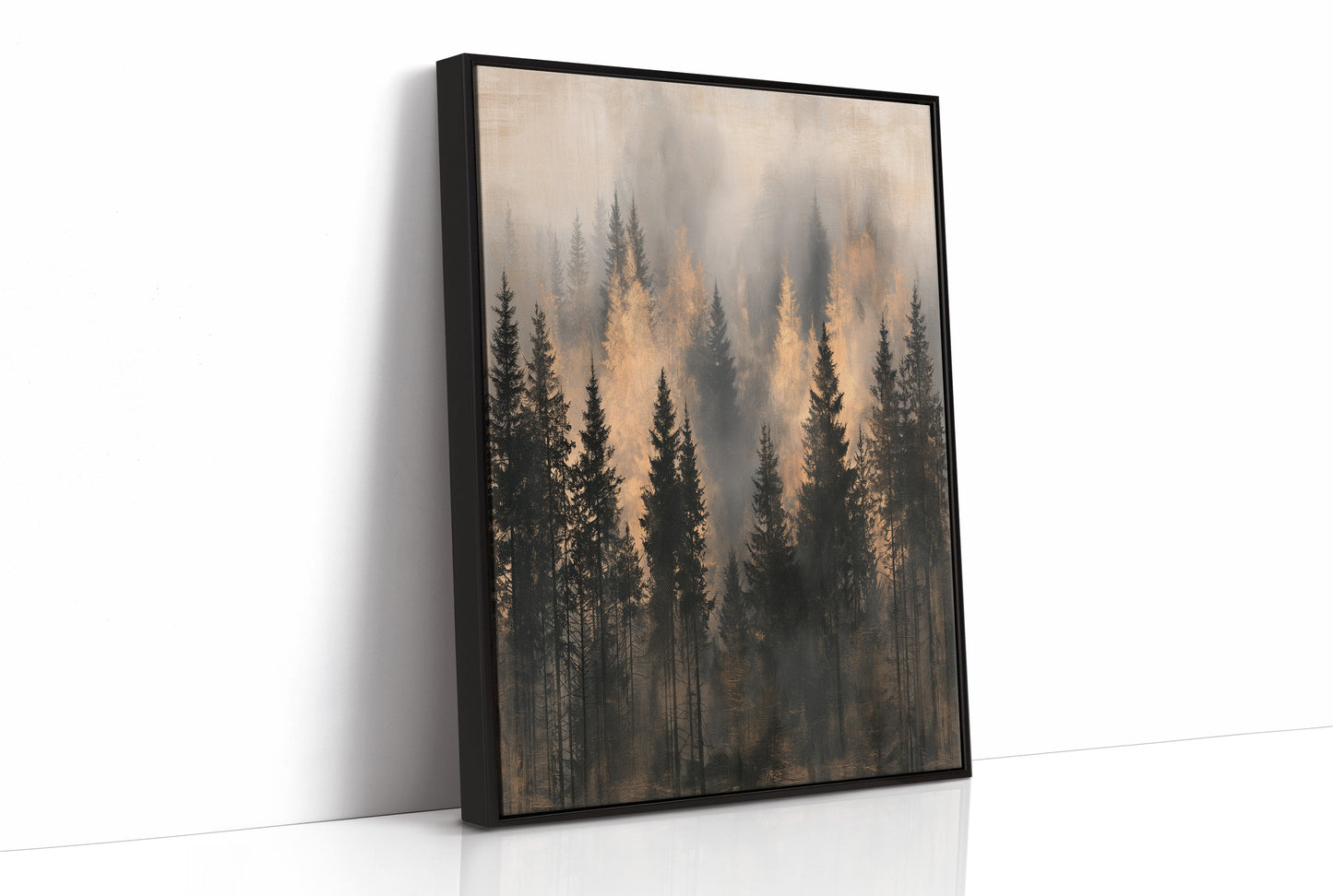 Pines Rising Through Amber Mist
