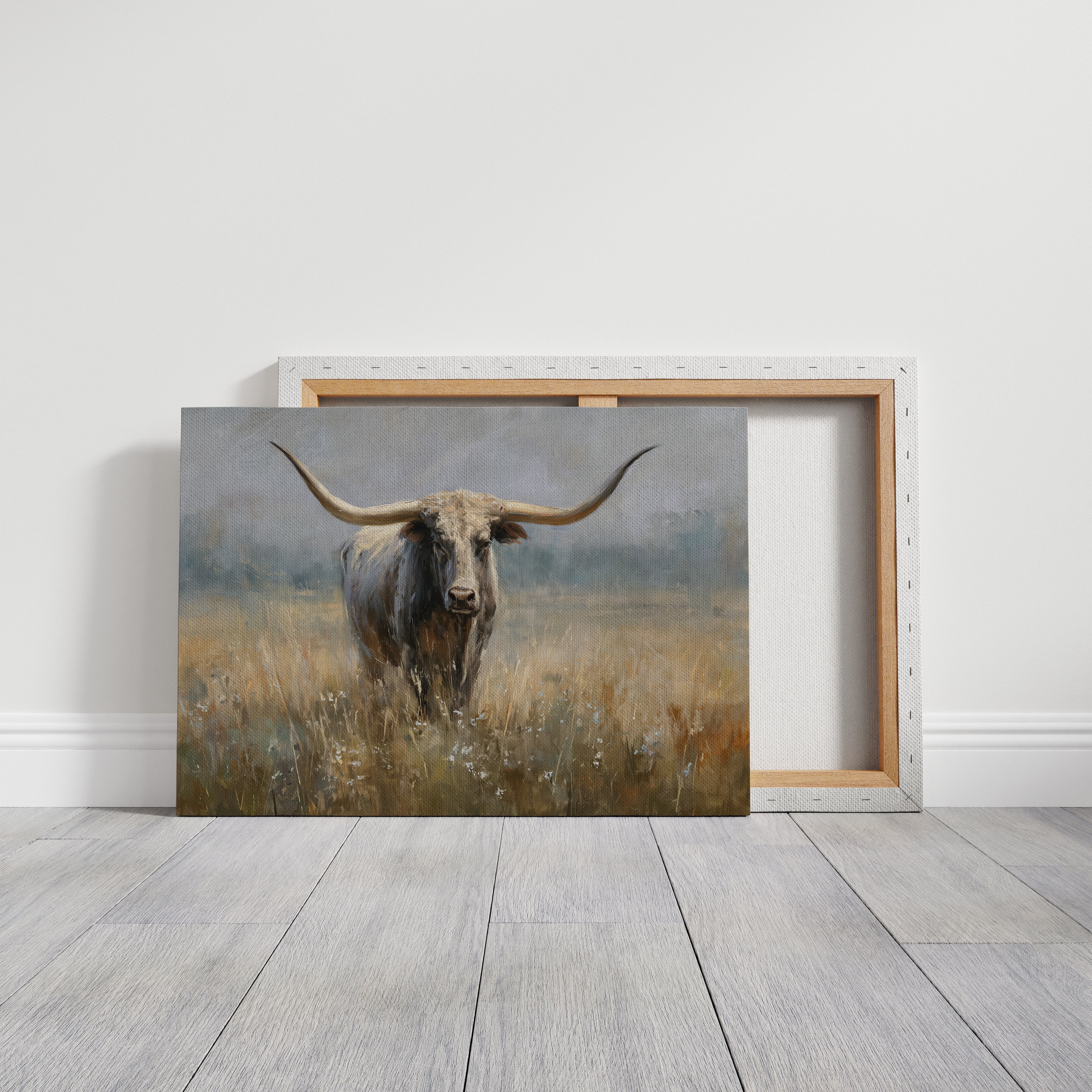 Longhorn Among Meadow Wildflowers