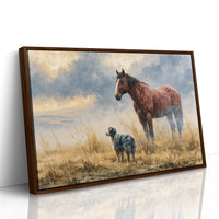 Bay Horse and Aussie Shepherd