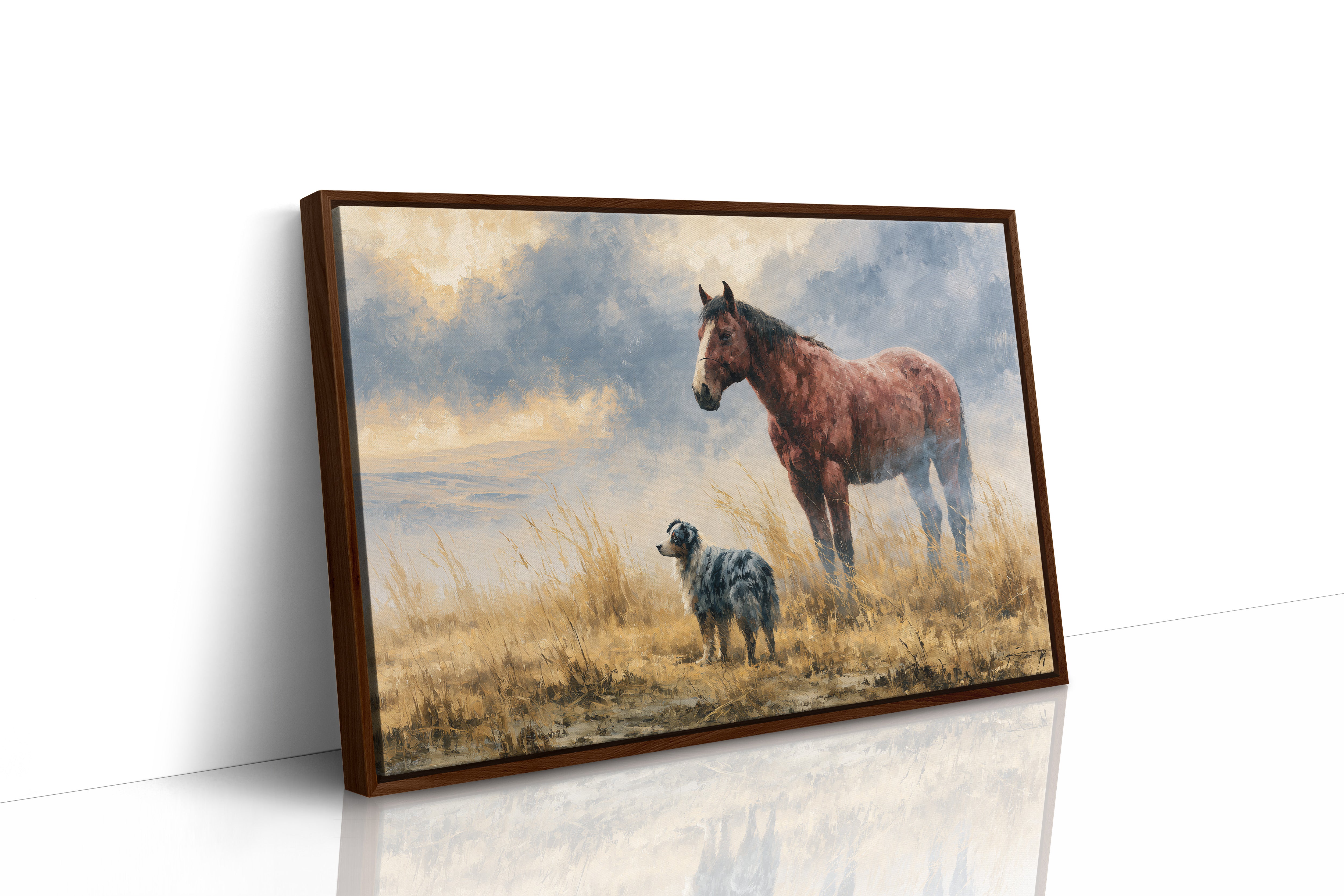 Bay Horse and Aussie Shepherd