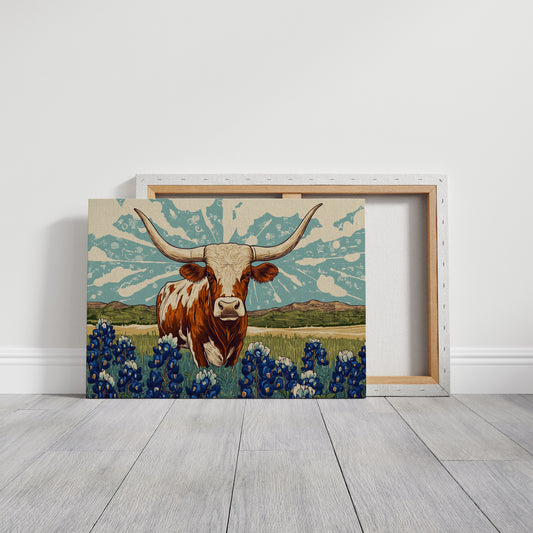 Texas Icon – Longhorn and Bluebonnets Pop Art