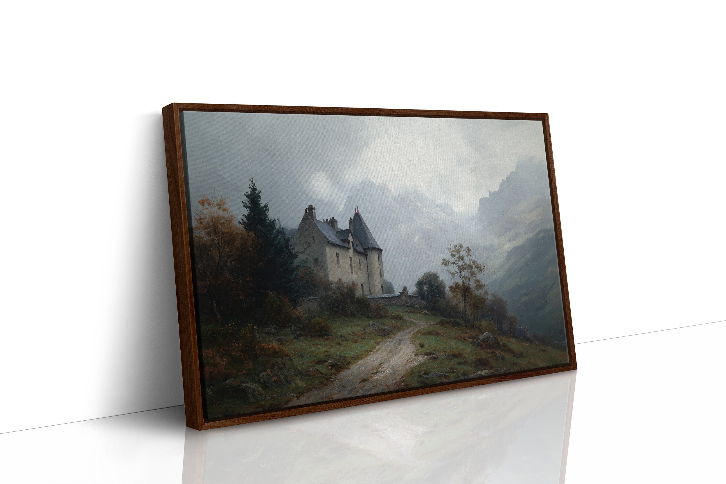 Castle Perched On Misty Hillside