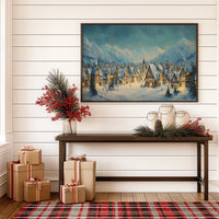 Winter Village Glows Under Mountain Stars