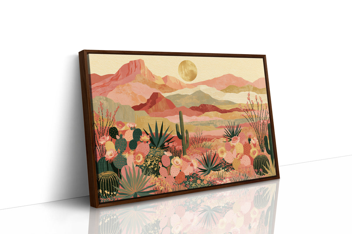 Blooming Desert Under Golden Moon
