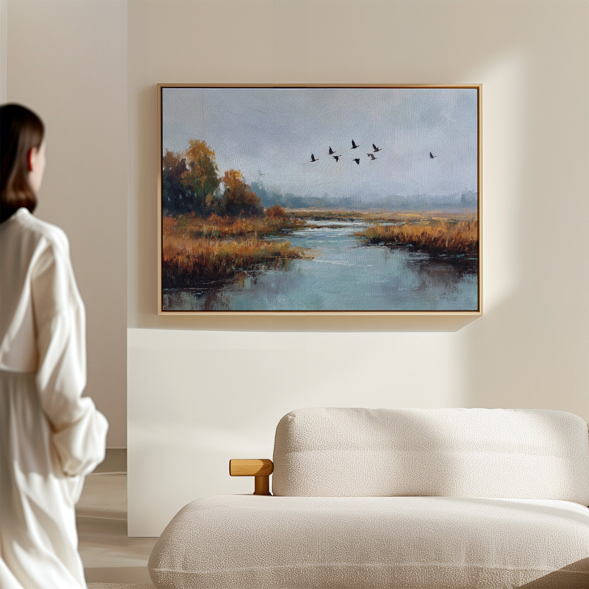 Autumn Geese Cross Silver Waters