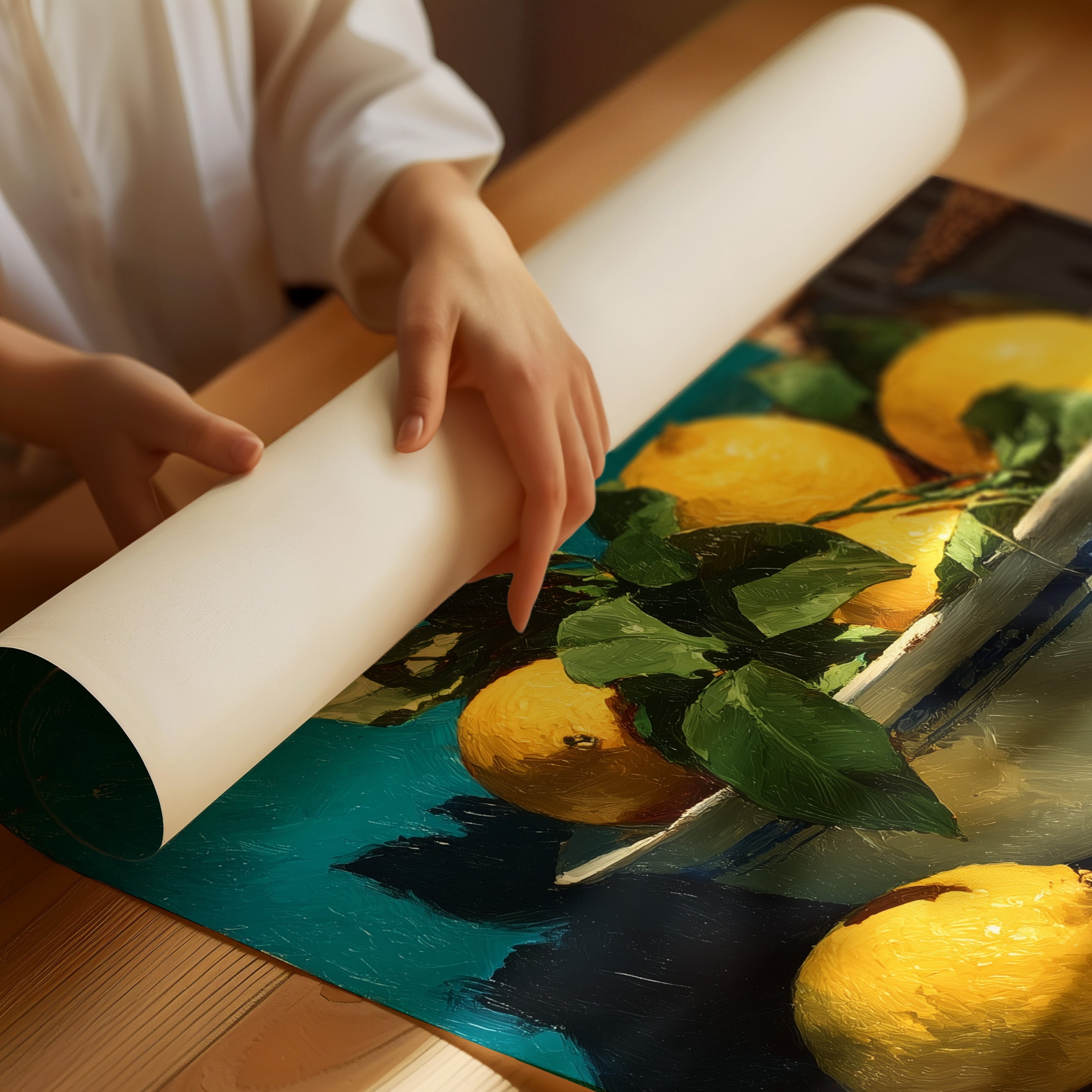 Lemons on Blue Tile