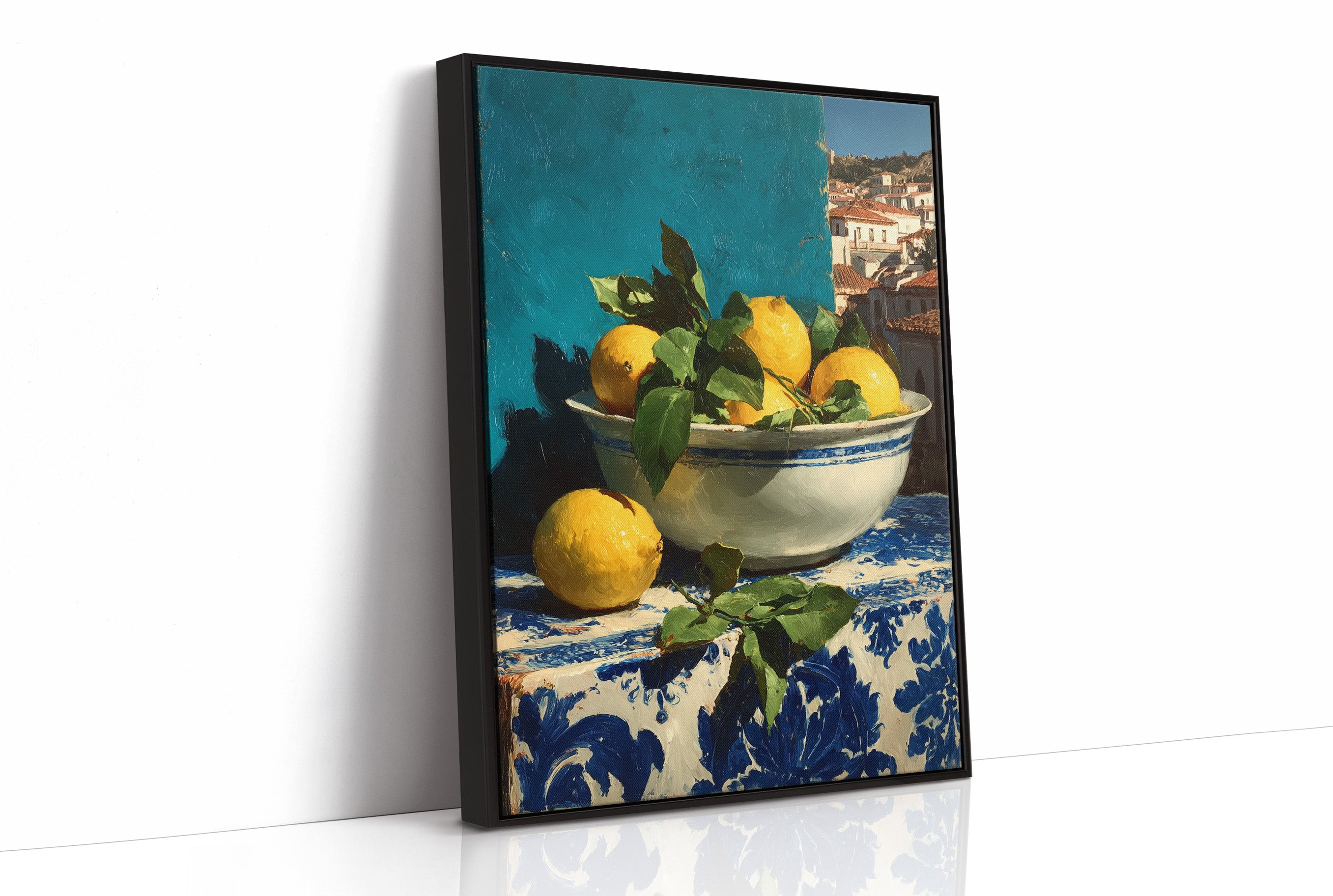 Lemons on Blue Tile