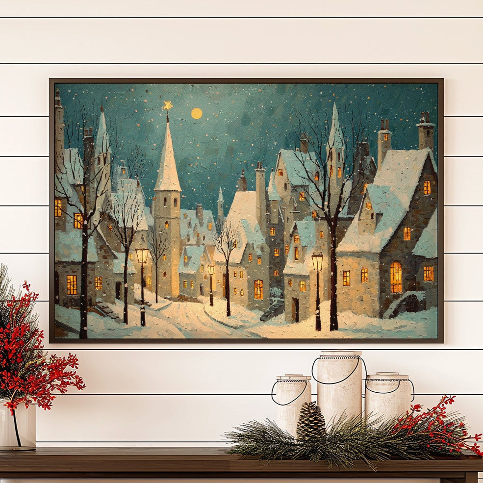 Moonlit Village Awaits December Snow