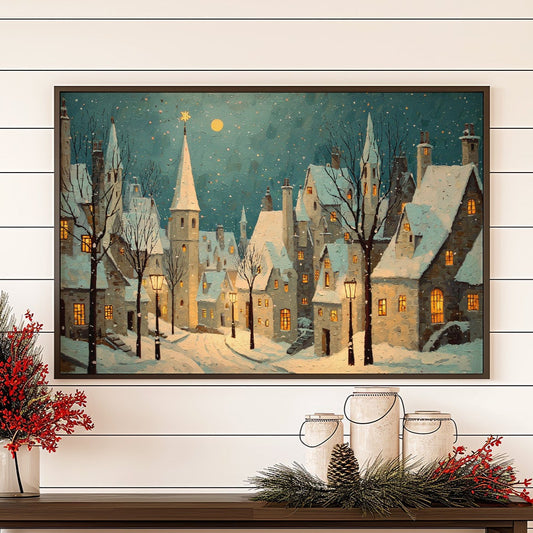 Moonlit Village Awaits December Snow