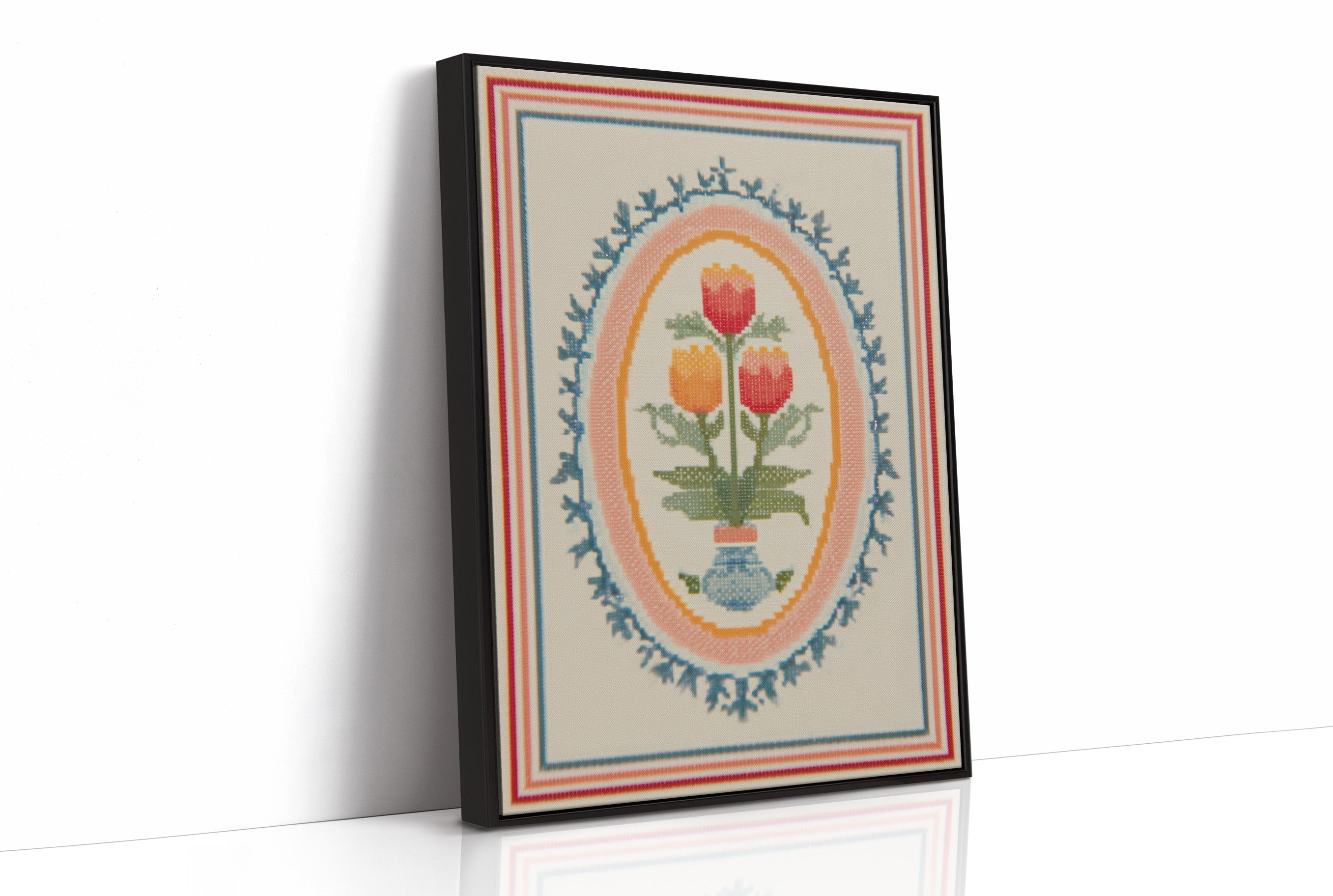 Tulip Trio in Cross-Stitch Medallion