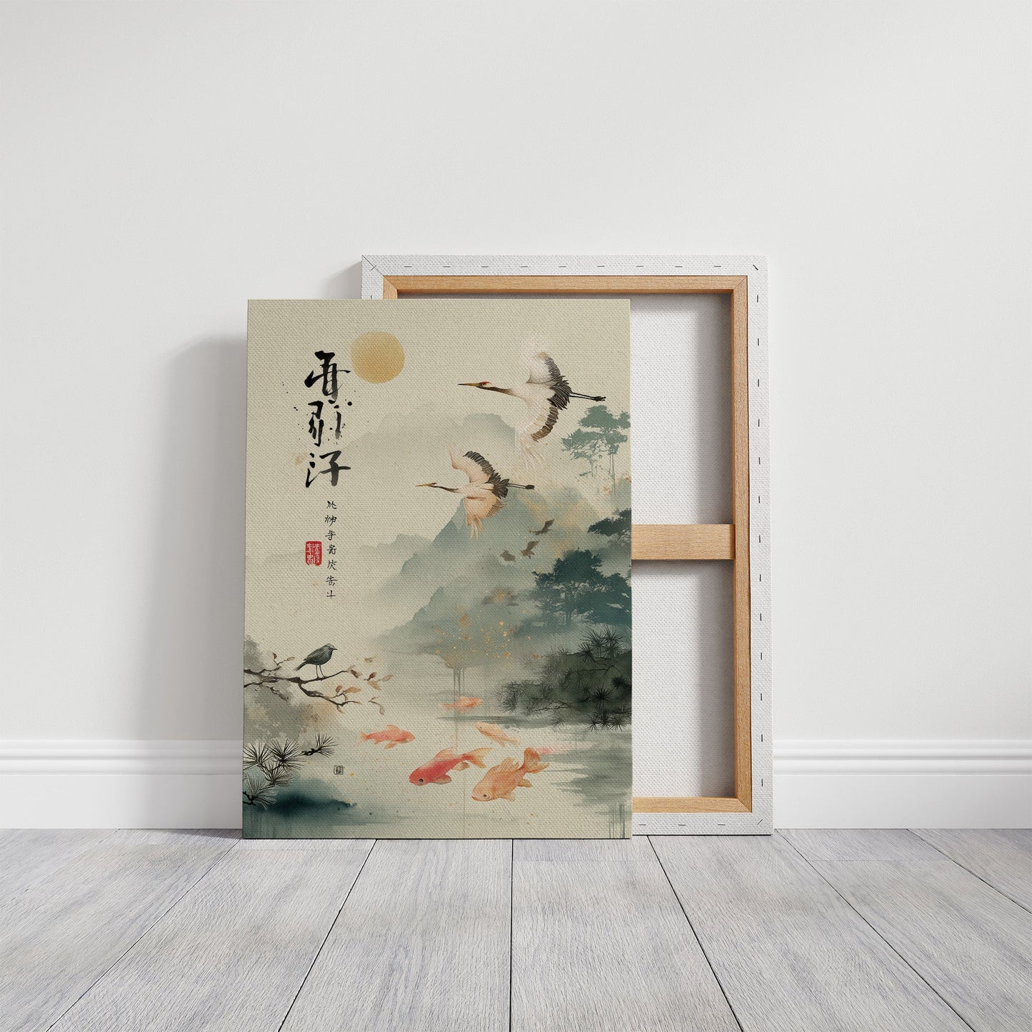 Cranes Dance Above Golden Koi