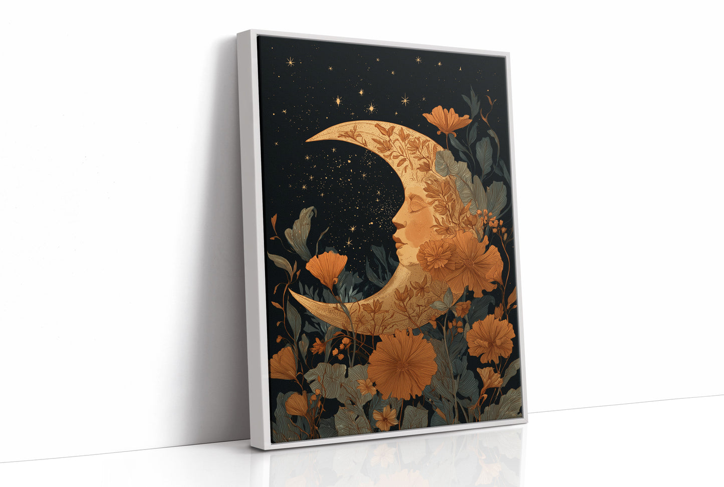 Copper Crescent Among Starlit Petals