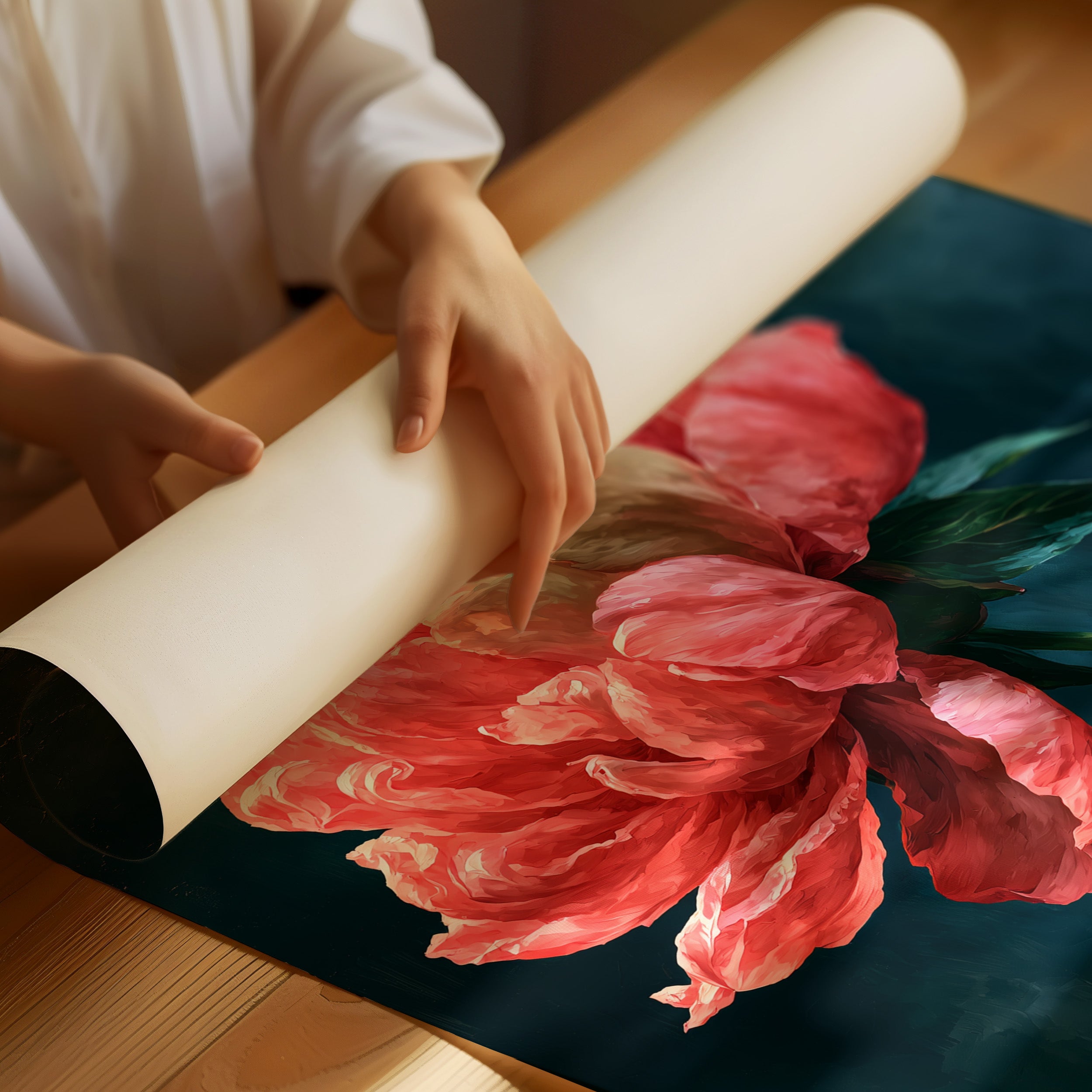 Coral Peony Against Midnight Blue