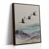 Three Cranes Cross Misty Waters