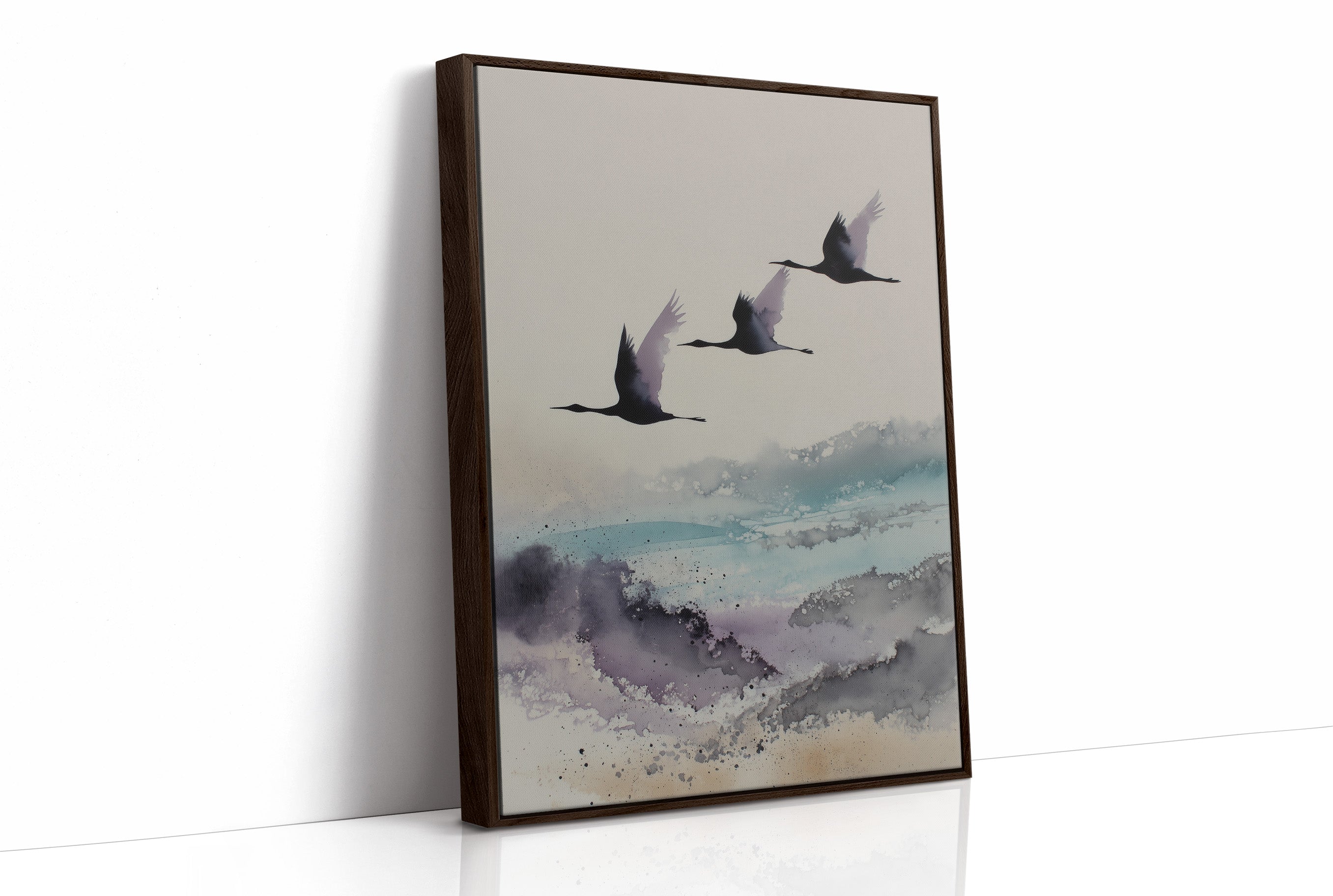 Three Cranes Cross Misty Waters