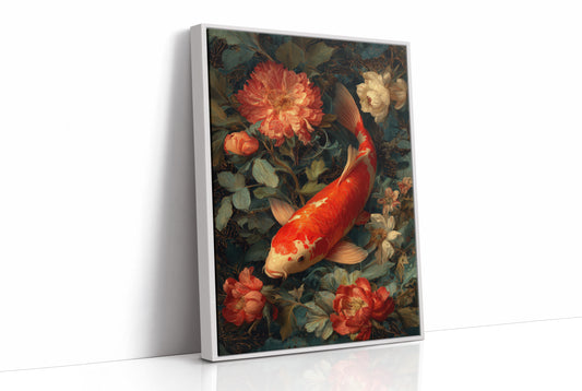 Scarlet Fins Among Coral Peonies