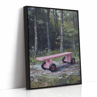 Pink Bench Rests In Forest Shade