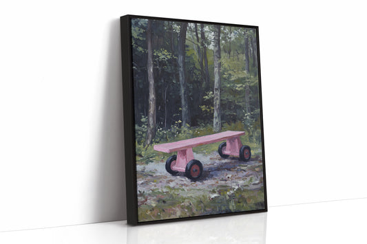 Pink Bench Rests In Forest Shade