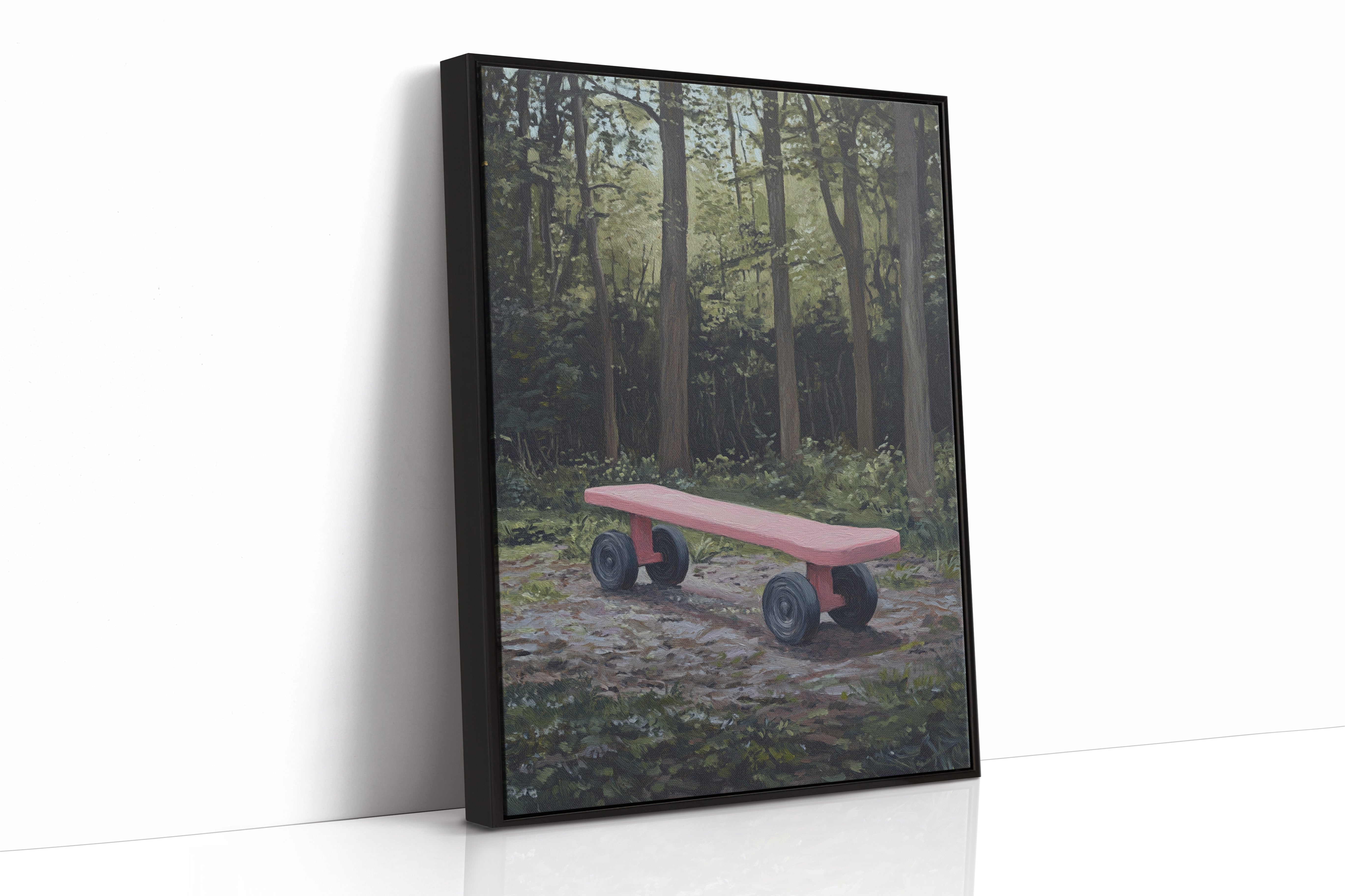 Pink Bench Waits In Forest Shade