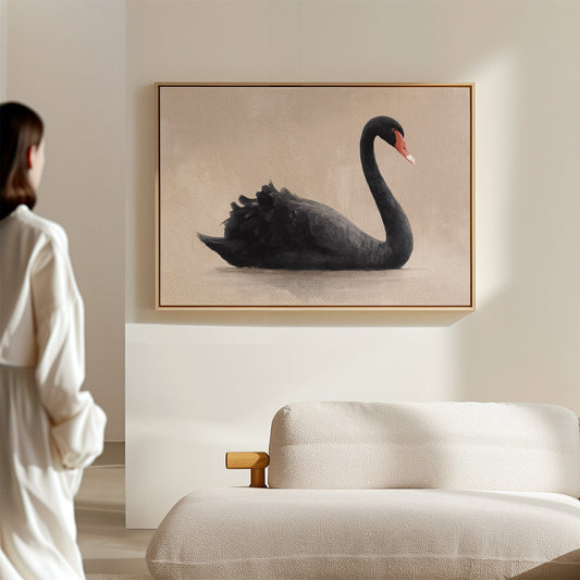 Black Swan Glides Through Blush Dawn