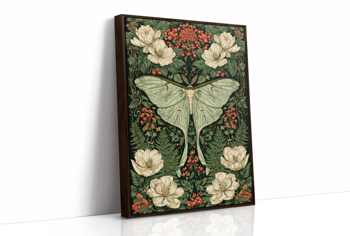 Luna Moth Rests Among Magnolias and Berries