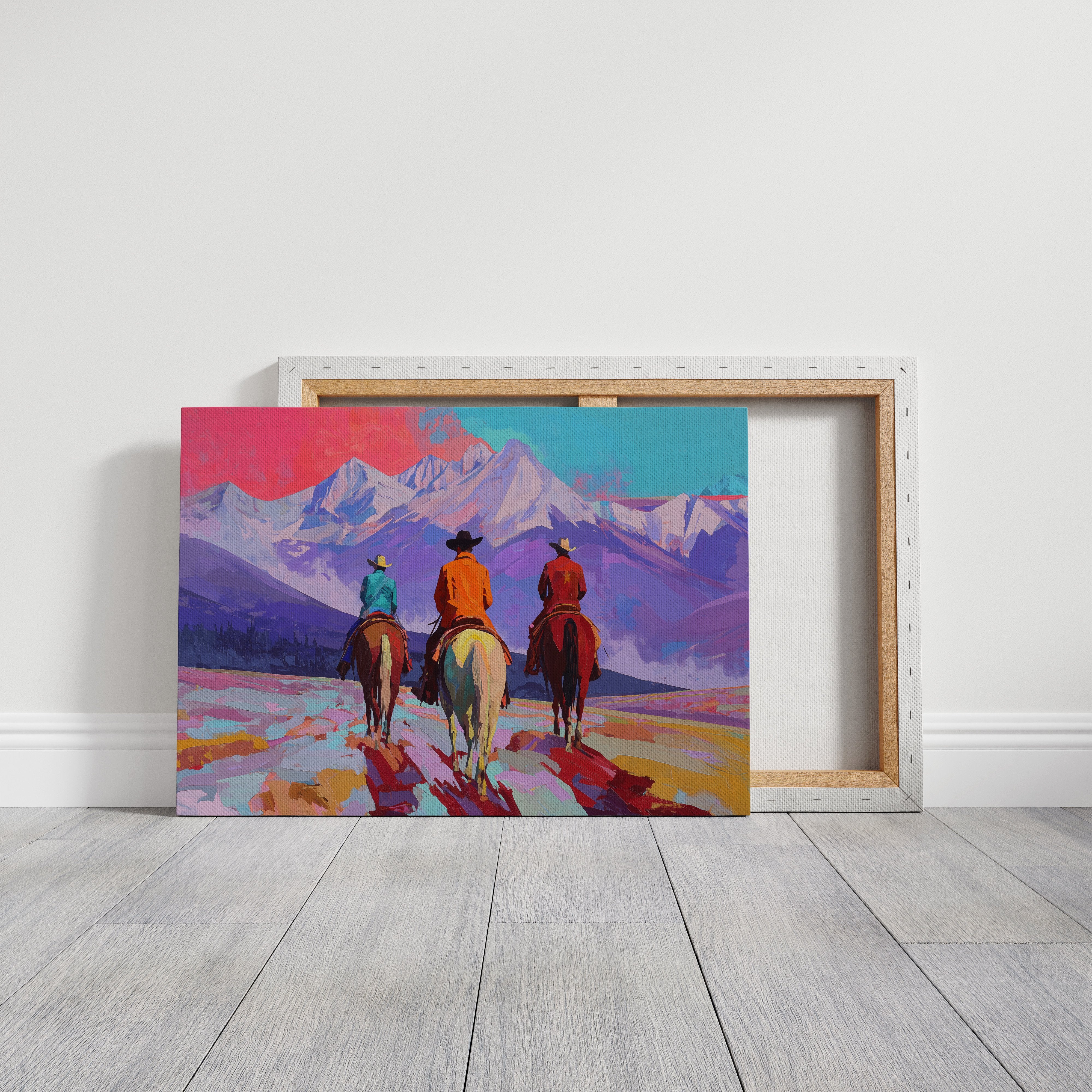 Three Riders Face Mountain Majesty