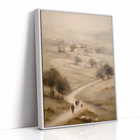 Travelers On Misty Village Path