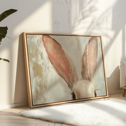 Whimsical Bunny Ears – Soft Neutral Textured Rabbit Art Print