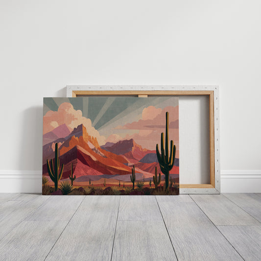 Saguaros Bathe In Coral Light