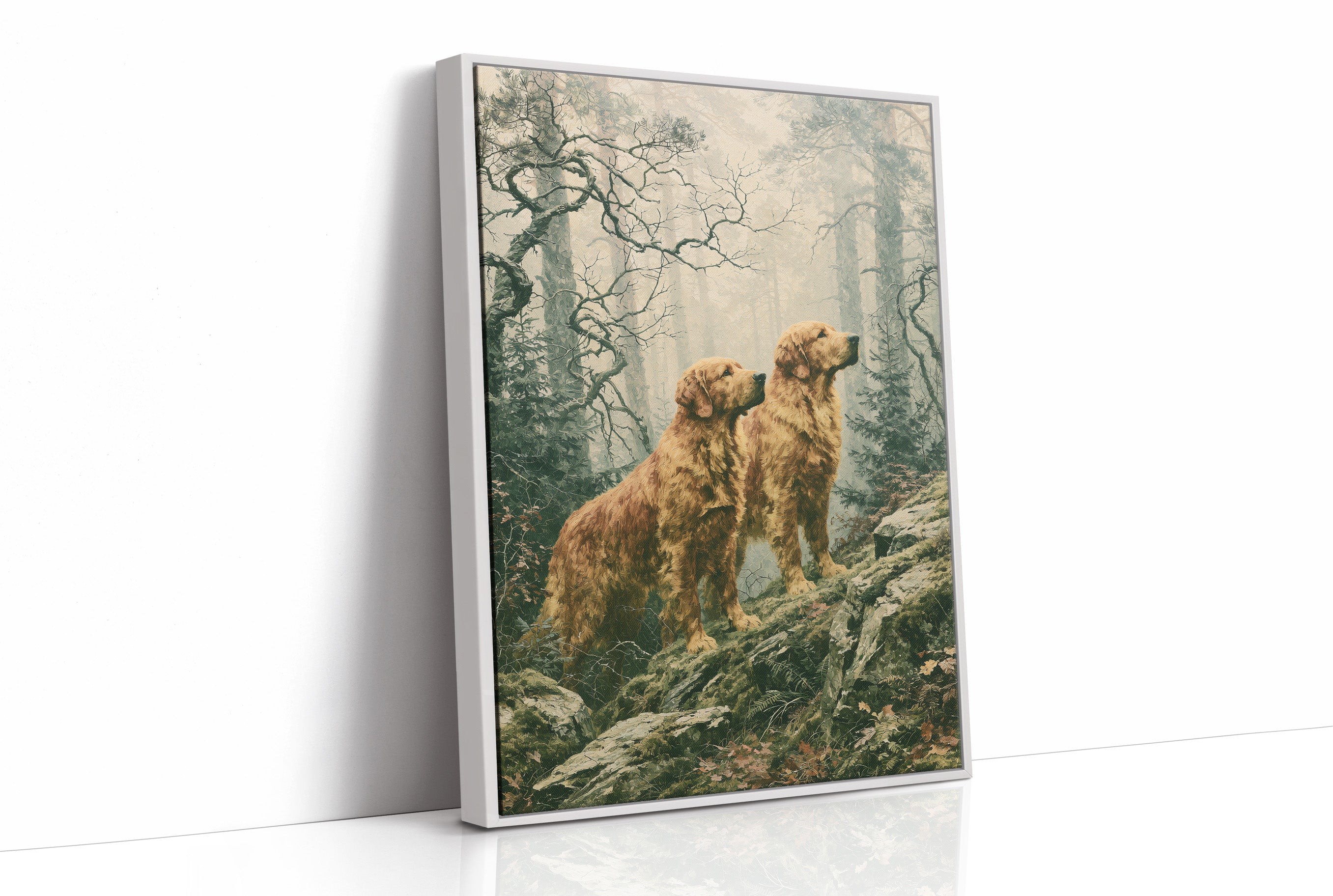Golden Retrievers on the Misty Ridge