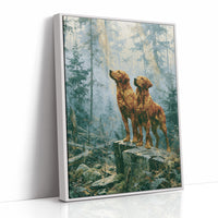 Retrievers Gazing Skyward in the Blue Forest
