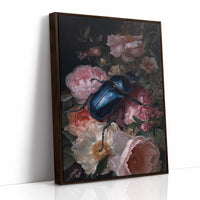 Sapphire Beetle Among Blushing Peonies
