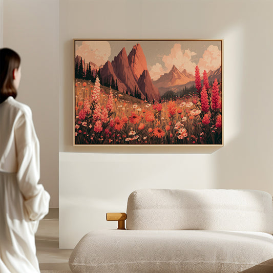 Alpine Meadows Bloom In Coral Light