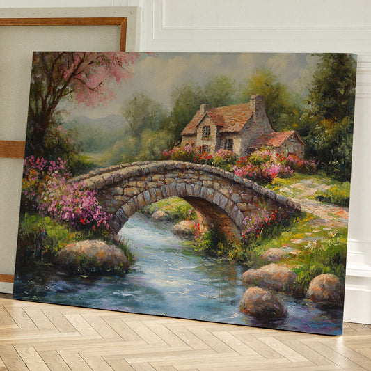 Roses Bloom By Ancient Stone Bridge