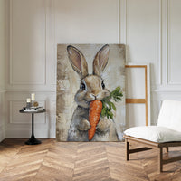 Adorable Bunny with Carrot – Rustic Farmhouse Animal Wall Art Print