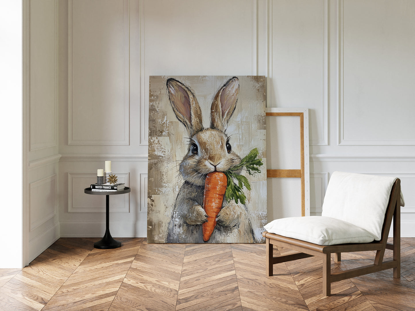 Adorable Bunny with Carrot – Rustic Farmhouse Animal Wall Art Print