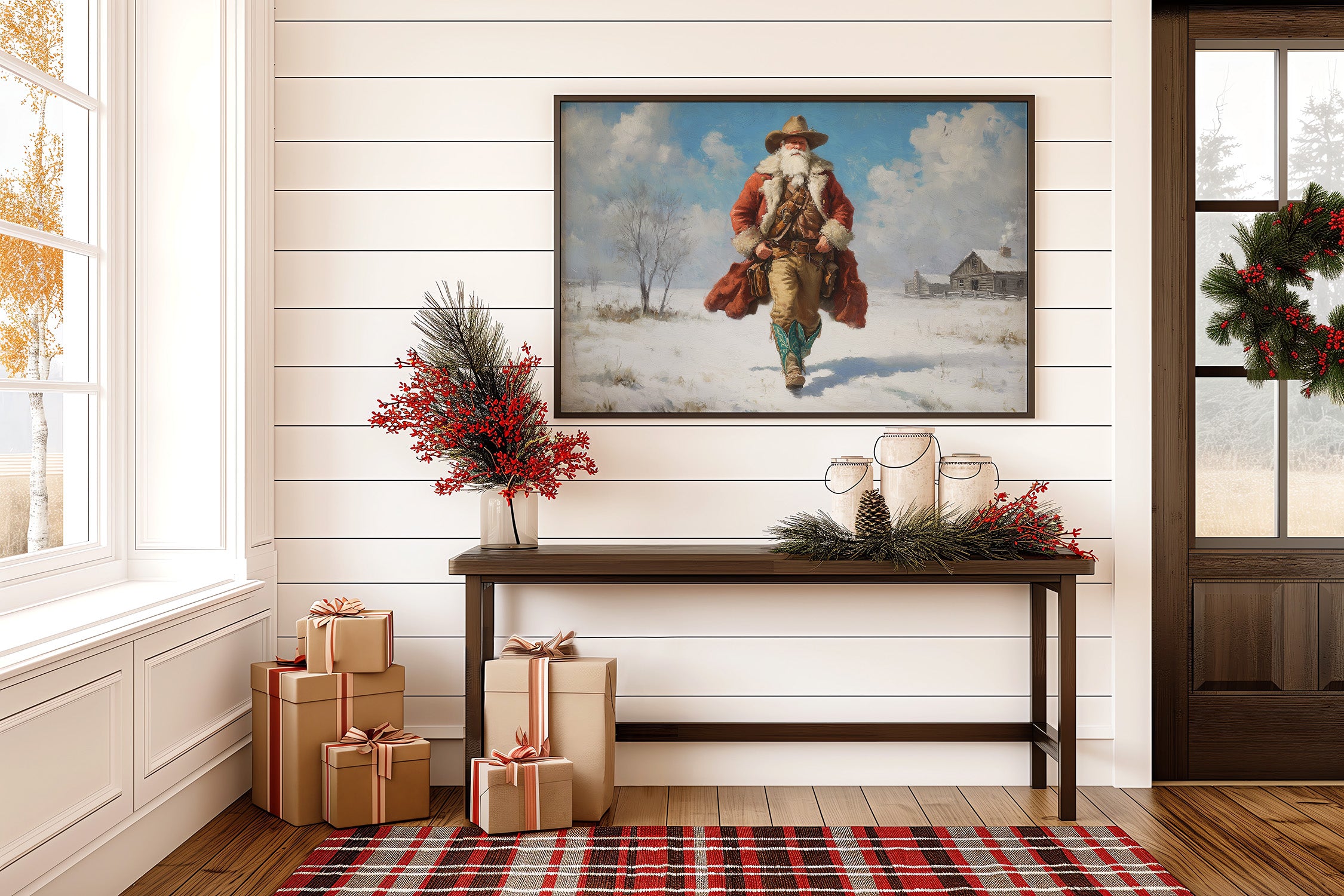 Frontier Santa Rides Through Winter Snow