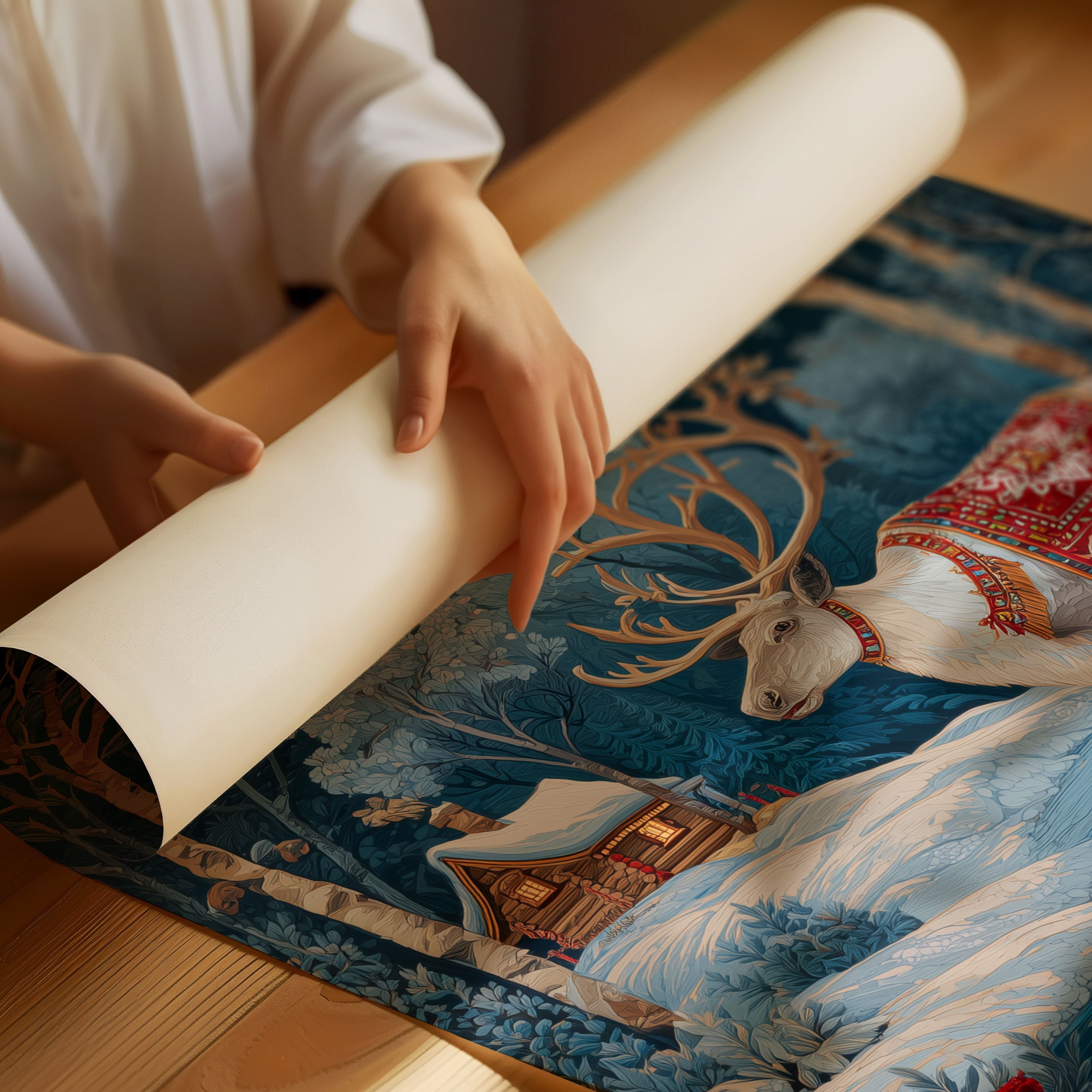 Moonlit Reindeer's Winter Tale Unfolds