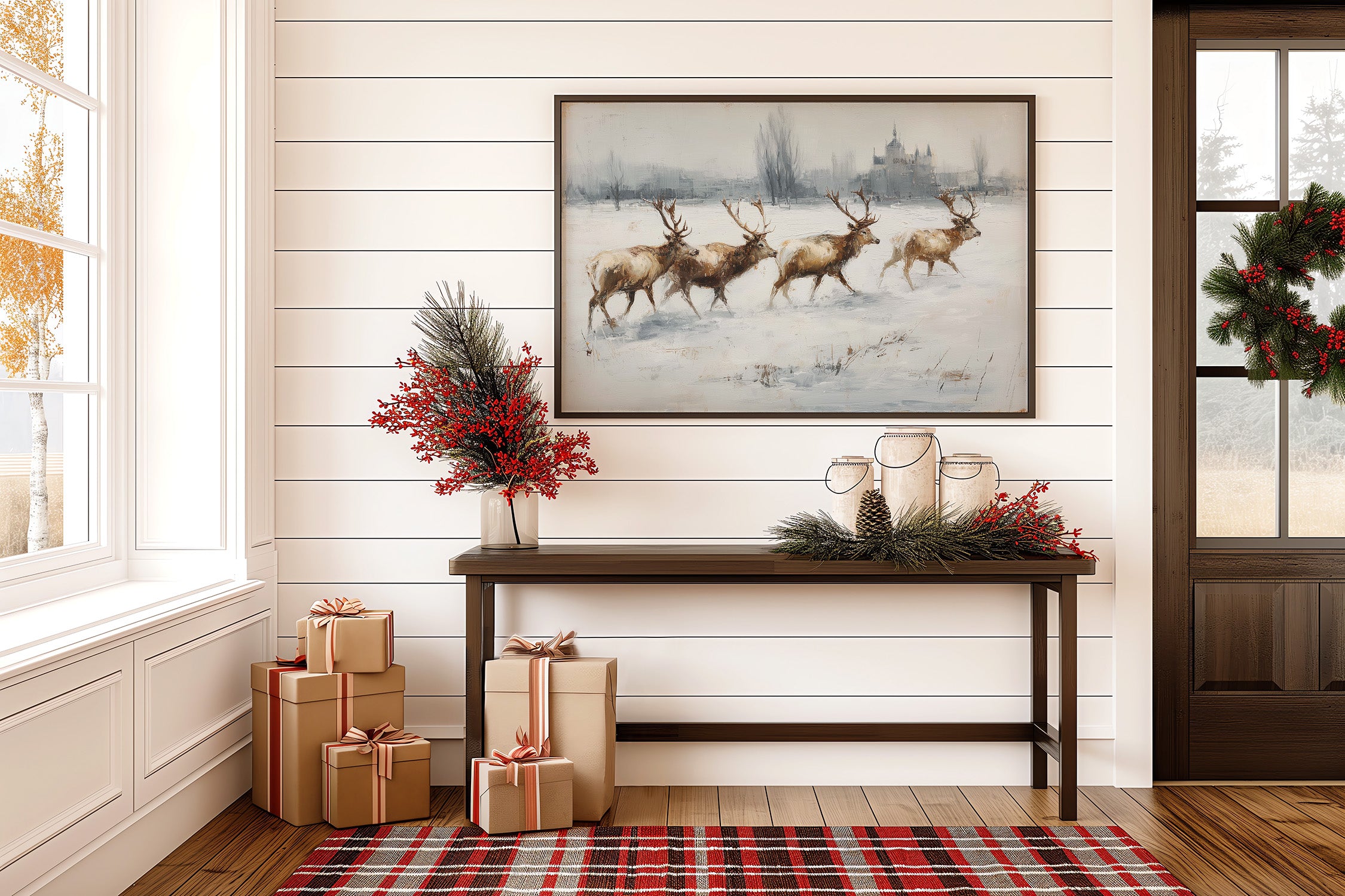 Winter Stags Cross Ancient Castle Grounds