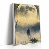 Lost in the Fog: Distant Figure and Moon